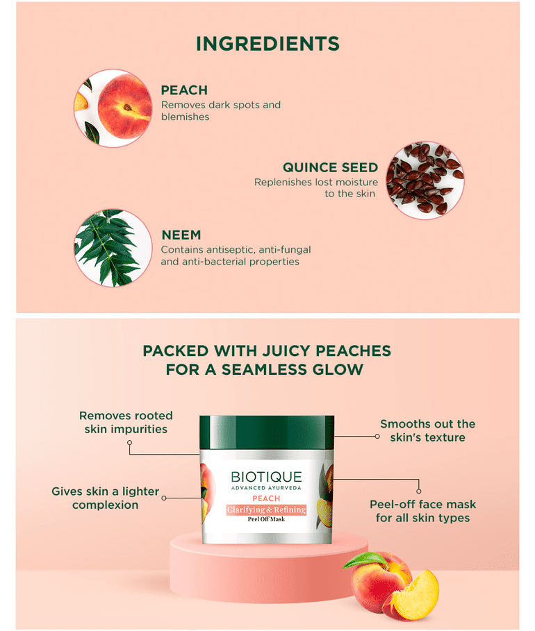 Biotique Peach Clarifying & Refining Peel-Off Mask, 50g - Image 5 - Buy from Indicrest