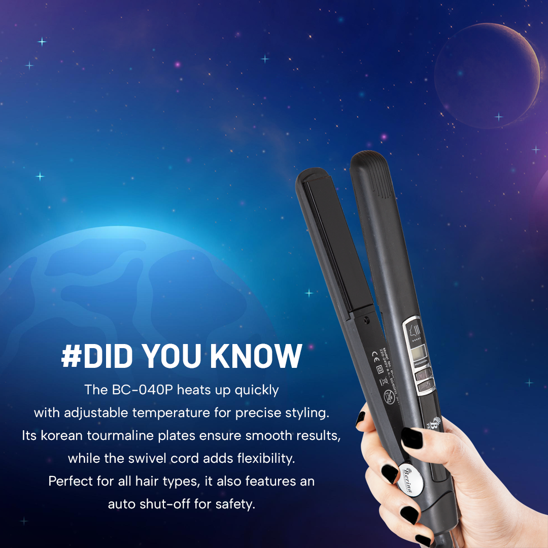 Berina Professional Digital Control Flat Straightener BC-040P | Precise Temperature Control & Smooth Styling, BC-040P