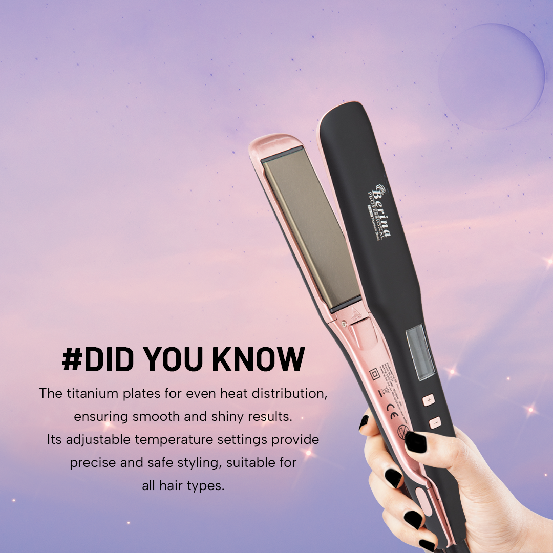 Berina Professional Pro 3D Titanium Shine BC-V21 Hair Straightener | Salon-Smooth Finish & Advanced Styling, BC-V21