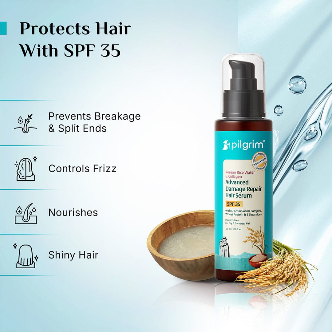 Pilgrim Korean Rice Water & Collagen Advanced Damage Repair Hair Serum SPF 35, 100ml - Image 4 - Buy from Indicrest