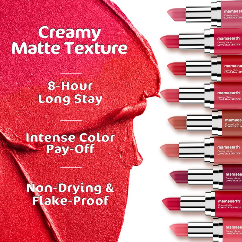 Mamaearth Creamy Matte Long Stay Lipstick with Murumuru Butter and Vitamin E, 4.2g | Coral Bloom - Image 2 - Buy from Indicrest