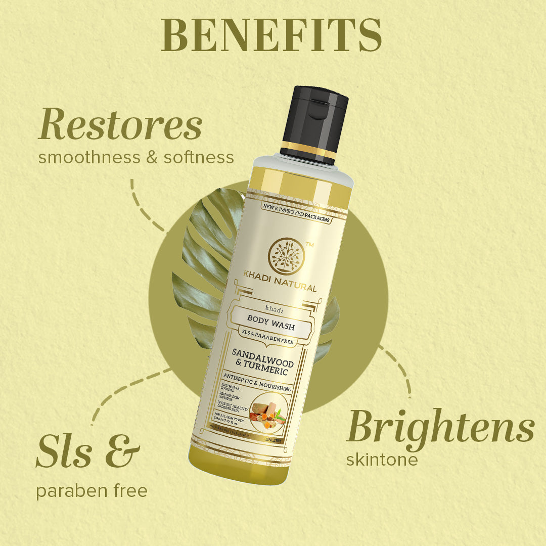 Khadi Natural Sandalwood & Turmeric Body Wash SLS & Paraben Free - 210ml - Image 3 - Buy from Indicrest