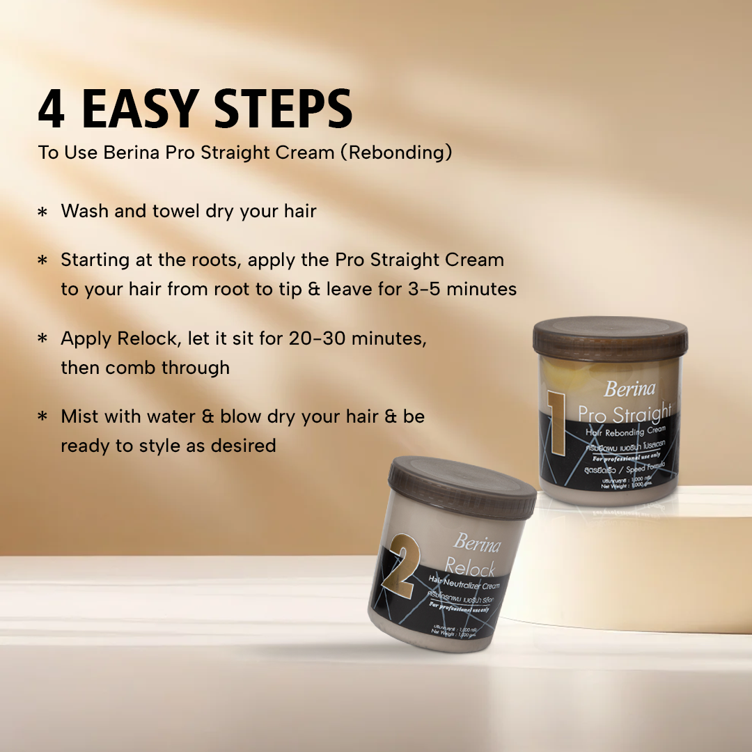 Berina Professional Pro Straight Rebonding Cream | Long-Lasting Straightening for Curly, Wavy & Frizzy Hair, 1000g