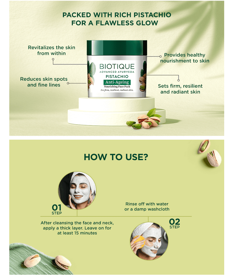Biotique Pistachio Anti Ageing Nourishing Face Pack, 175g - Image 6 - Buy from Indicrest