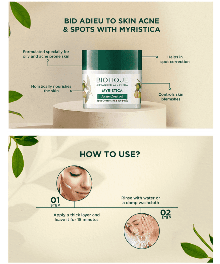 Biotique Myristica acne control spot correction face pack, 20g - Image 10 - Buy from Indicrest
