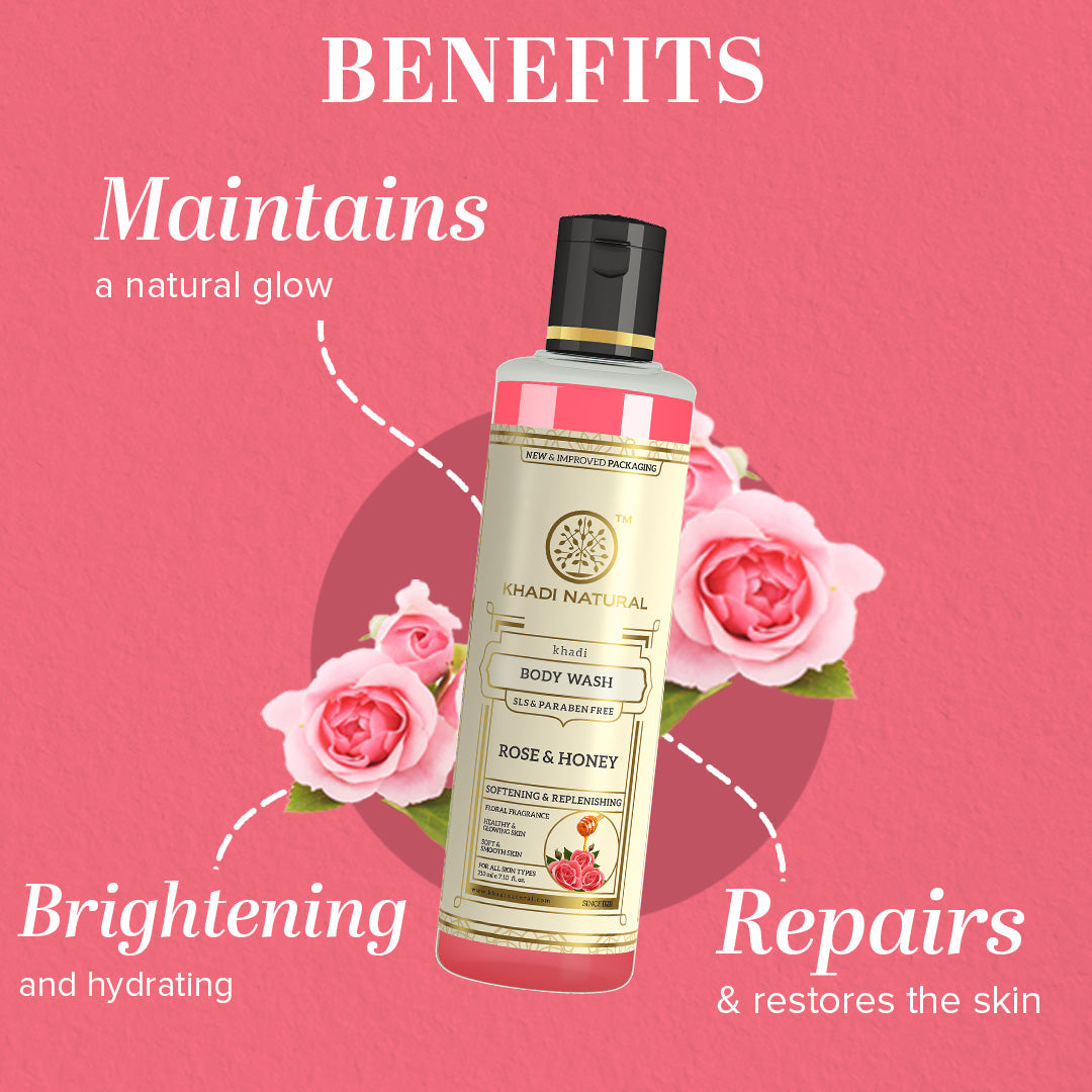 Khadi Natural Rose & Honey Body Wash SLS & Paraben Free - 210ml Sale - Image 3 - Buy from Indicrest