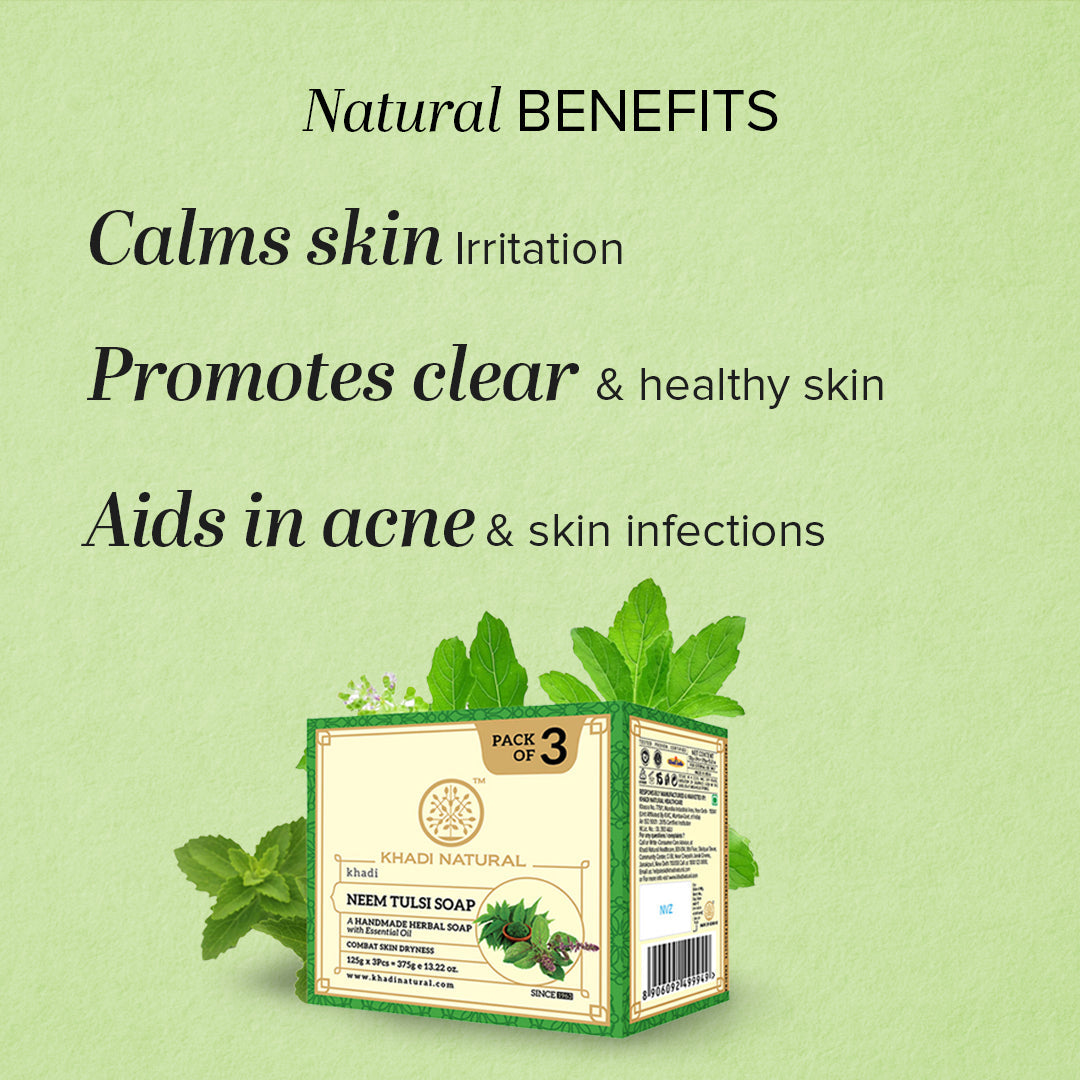 Khadi Natural Herbal Neem Tulsi Soap Combo Pack Of 3 – 125gm Each - Image 2 - Buy from Indicrest