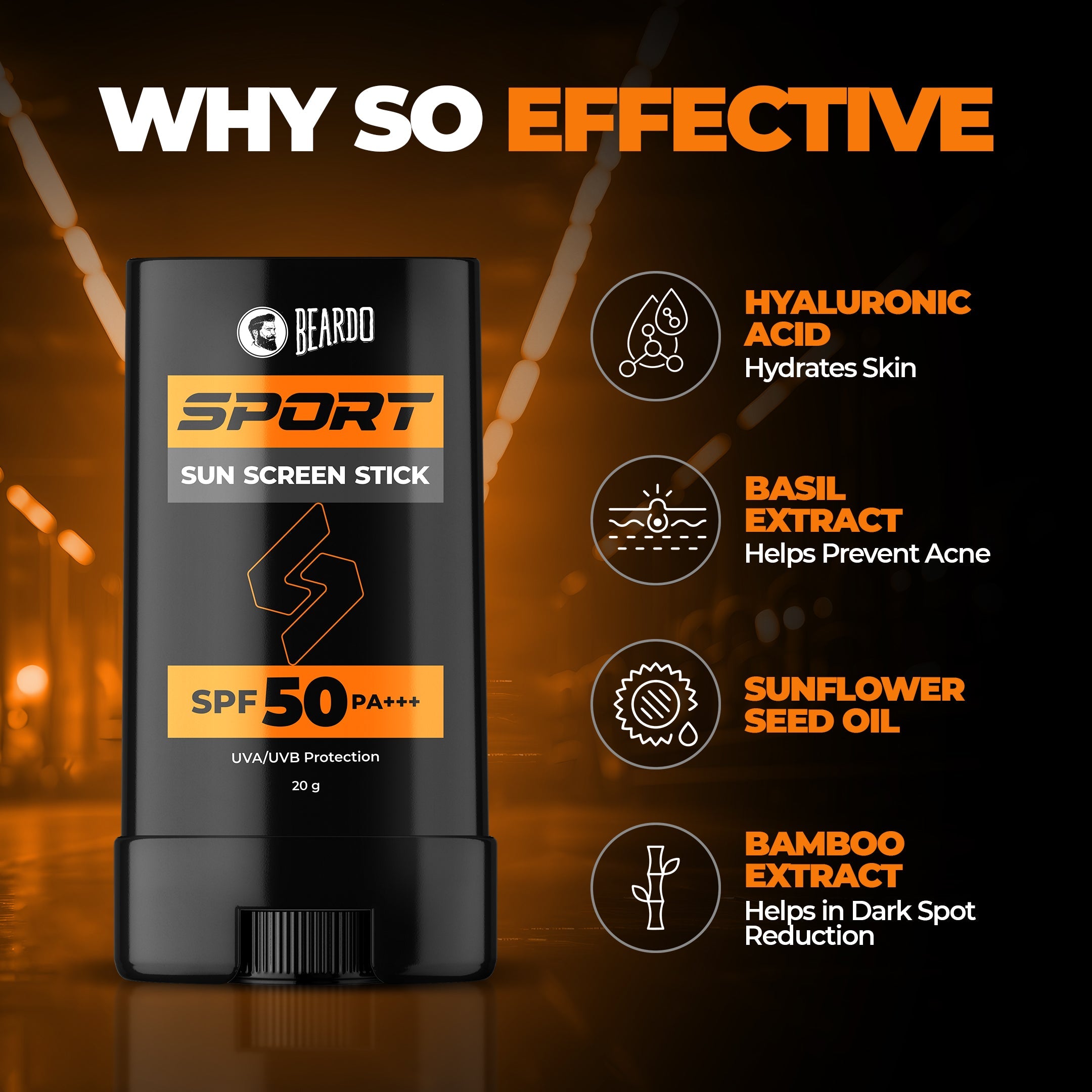 Beardo Sport Sunscreen Stick SPF50 20g - Image 3 - Buy from Indicrest