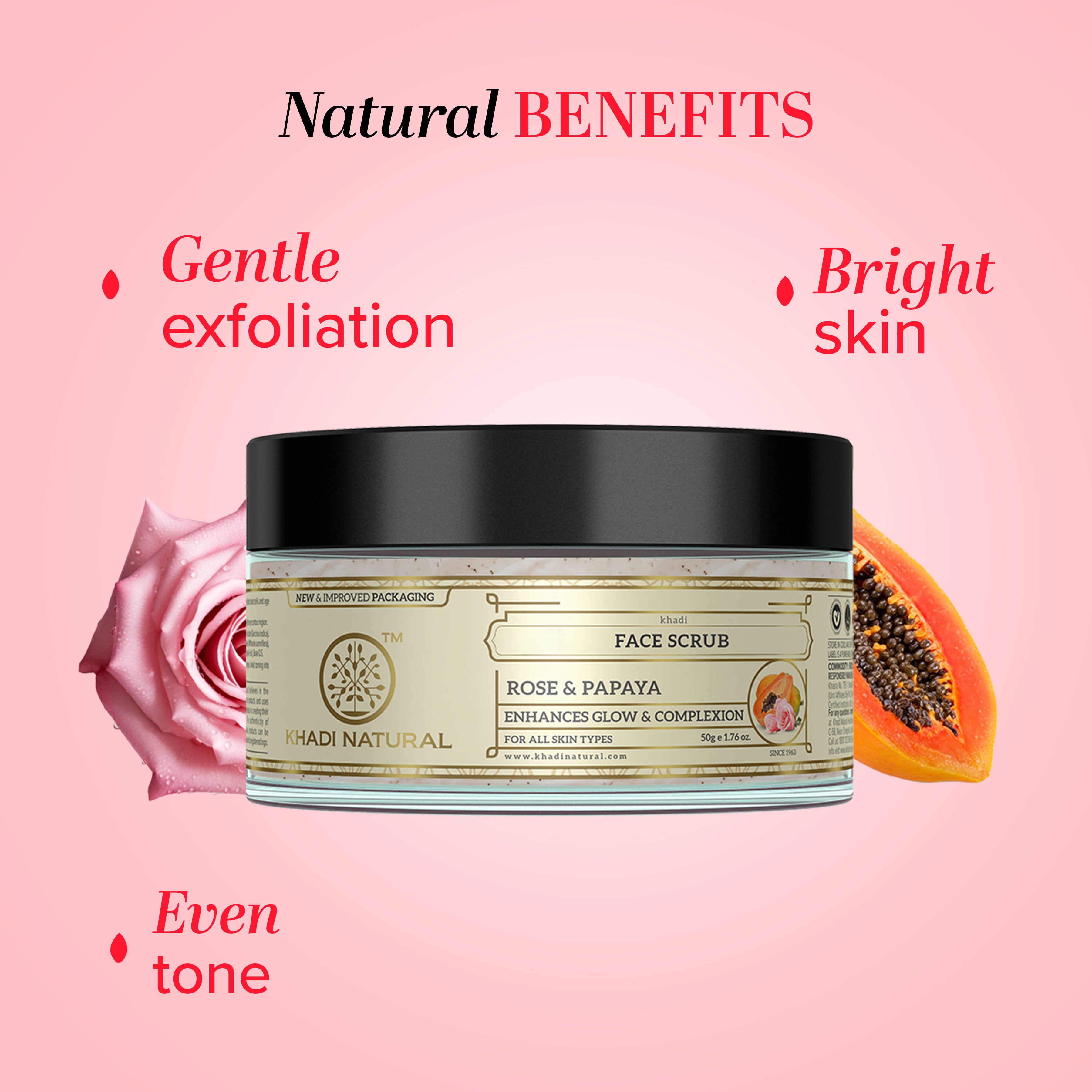 Khadi Natural Rose & Papaya Face Scrub - 50gm - Image 2 - Buy from Indicrest