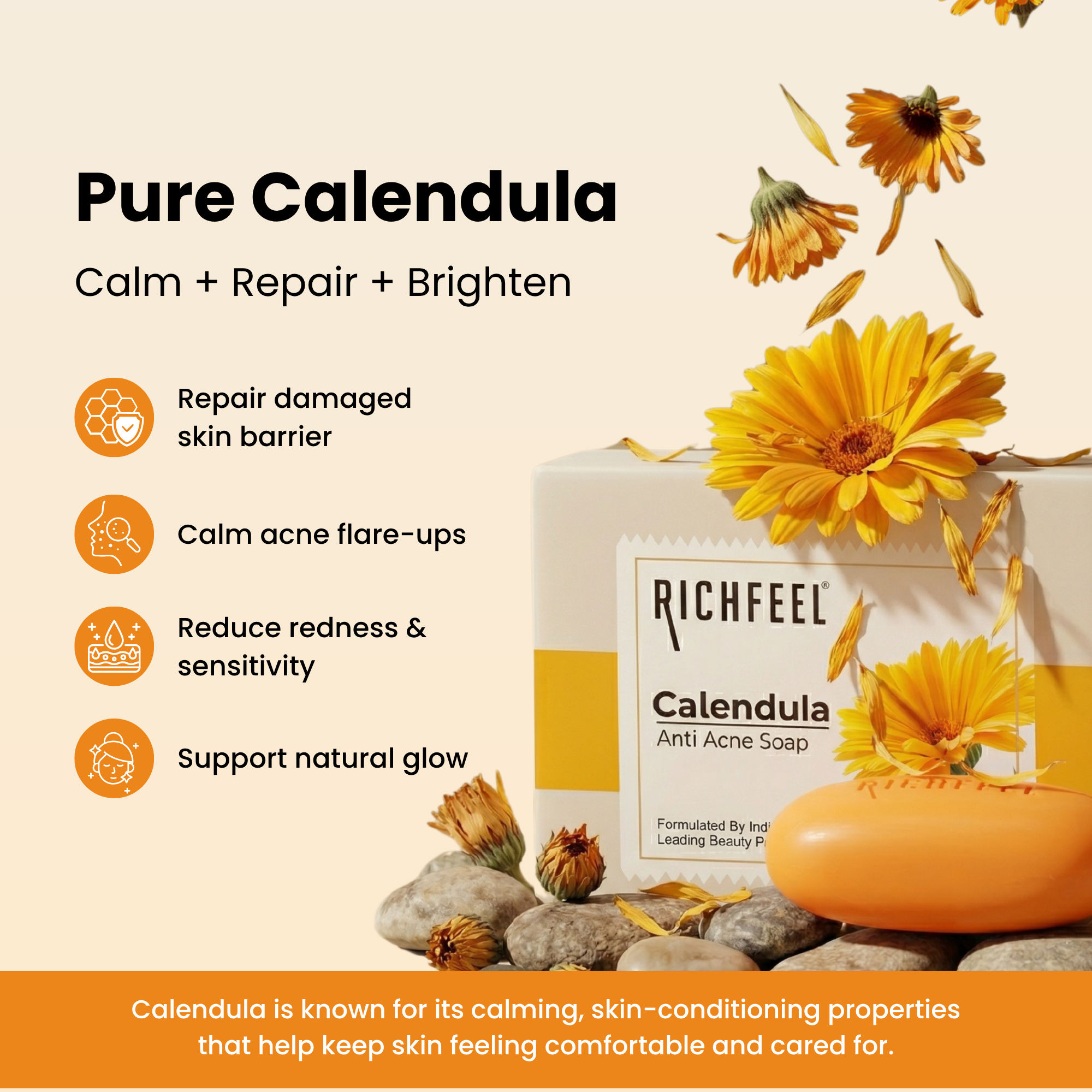 Richfeell Calendula Anti Acne Soap 75 G Pack of 5 - Image 4 - Buy from Indicrest
