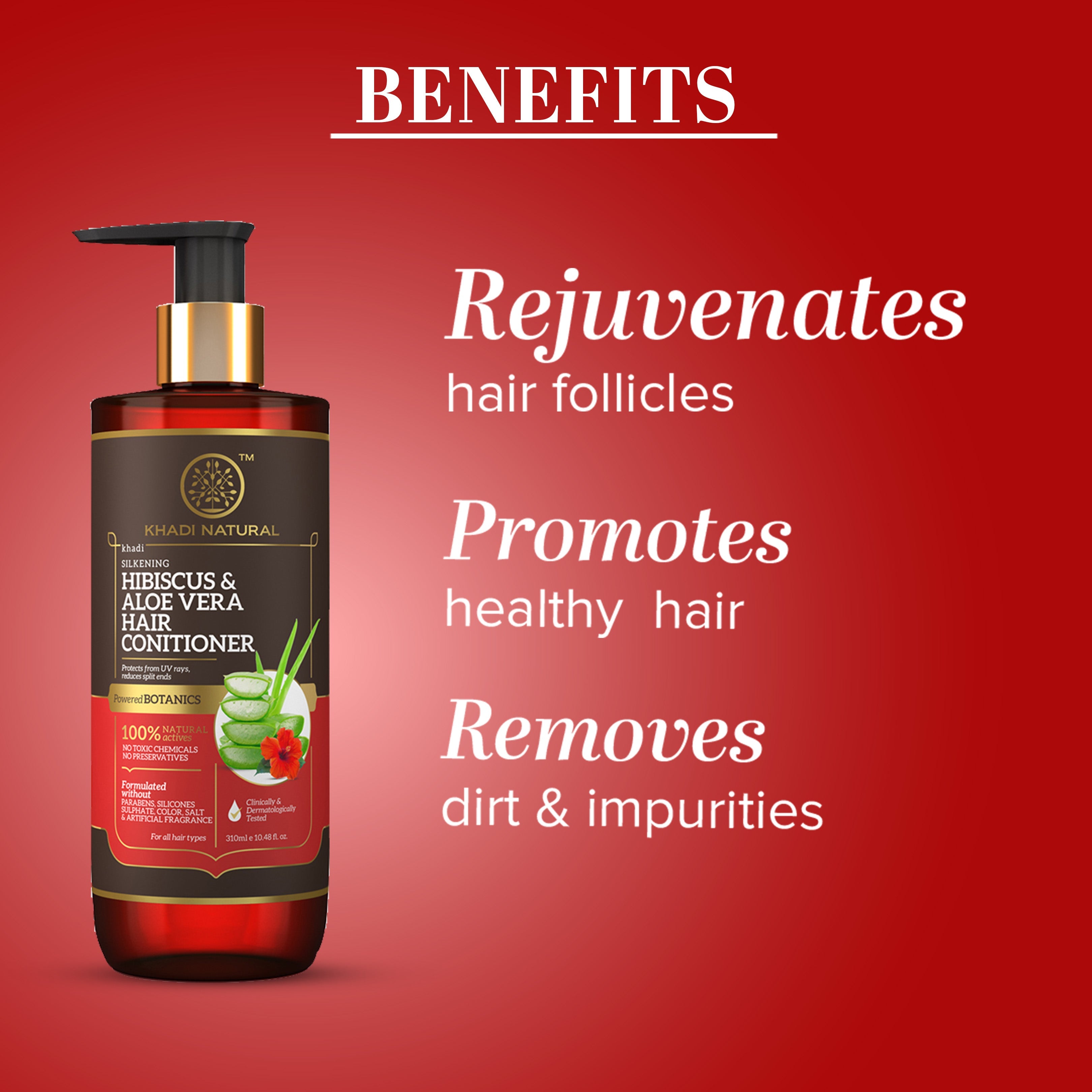 Khadi Natural Hibiscus & Aloe Vera Hair Conditioner - Parabens, Silicones, Sulphate, Color, Salt & Artificial Fragrance Free - 310ml - Image 2 - Buy from Indicrest