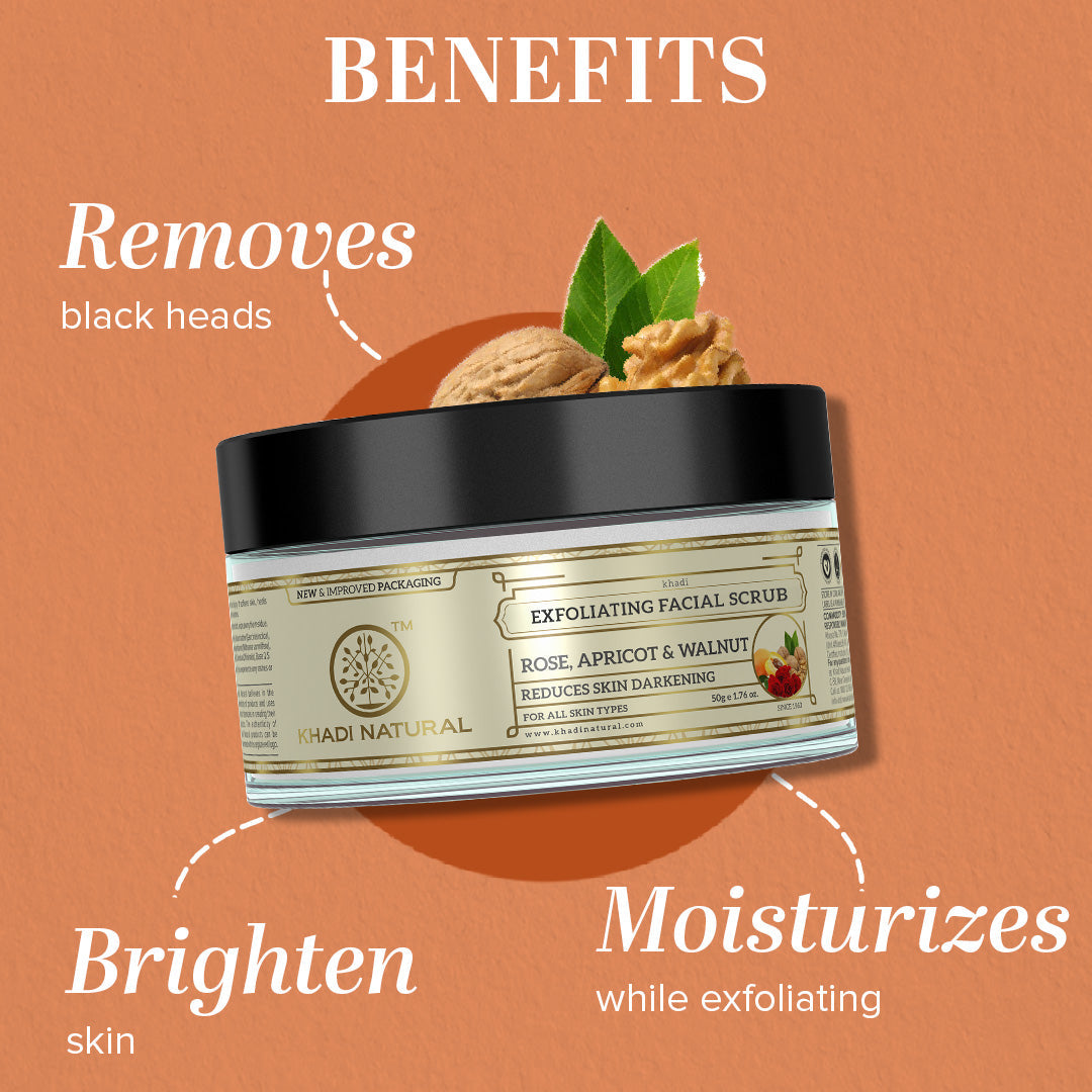 Khadi Natural Rose Apricot & Walnut Exfoliating Facial Scrub - 50gm - Image 2 - Buy from Indicrest