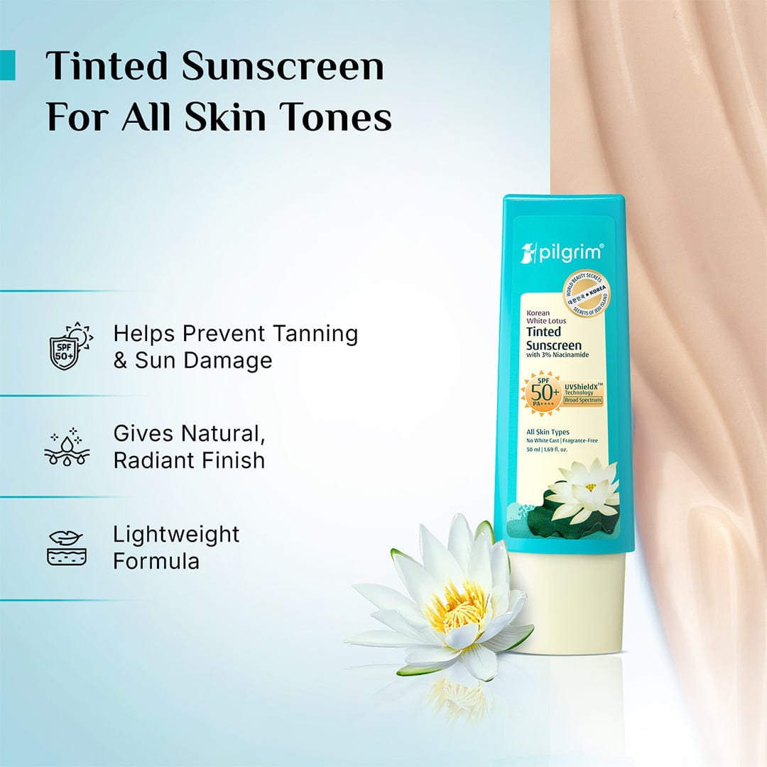 Pilgrim Korean White Lotus Tinted Sunscreen SPF 50+ PA++++, 50ml - Image 4 - Buy from Indicrest