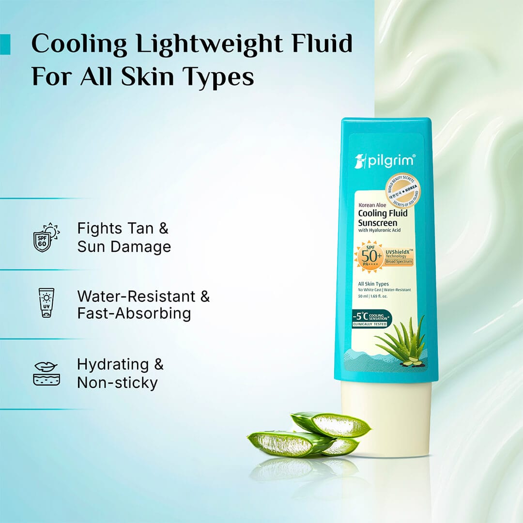 Pilgrim Korean Aloe Cooling Fluid Sunscreen SPF 50+ PA++++, 50ml - Image 4 - Buy from Indicrest