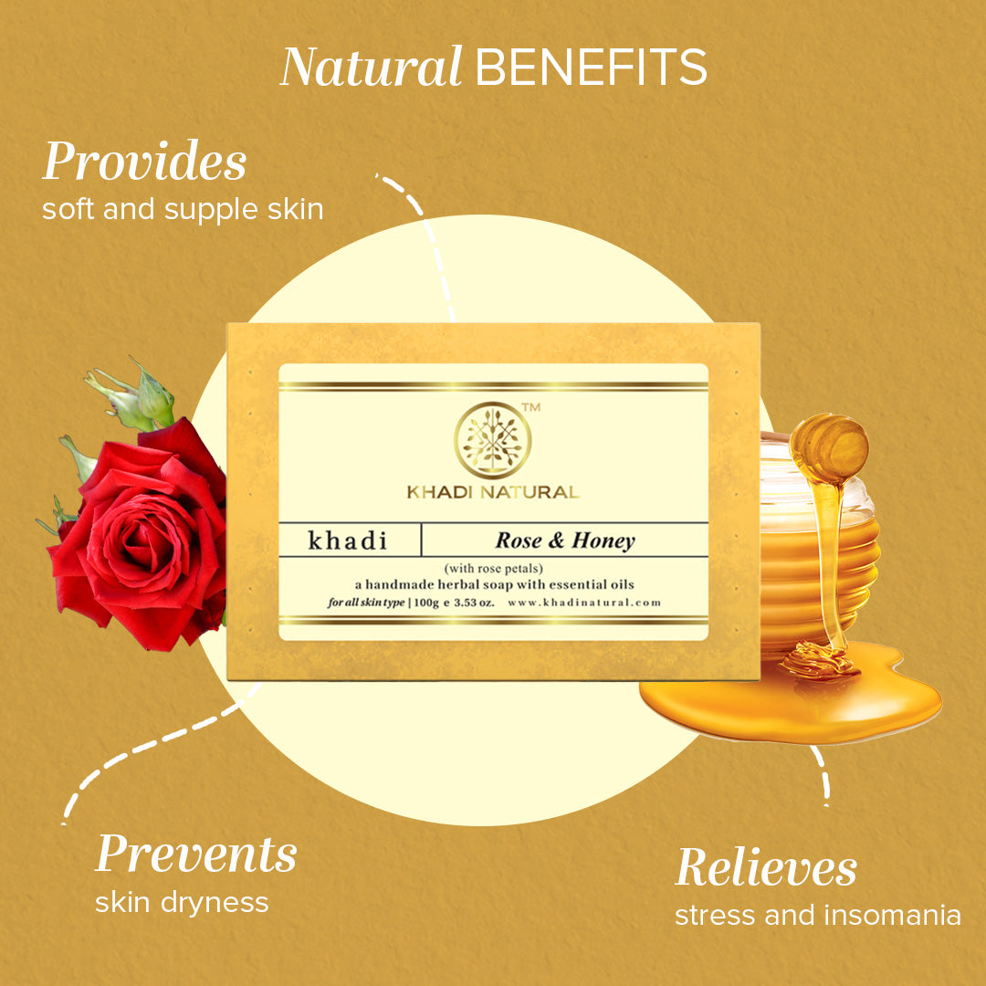 Khadi Natural Rose & Honey With Rose Petals Soap Combo Pack Of 3 – 100gm Each - Image 2 - Buy from Indicrest