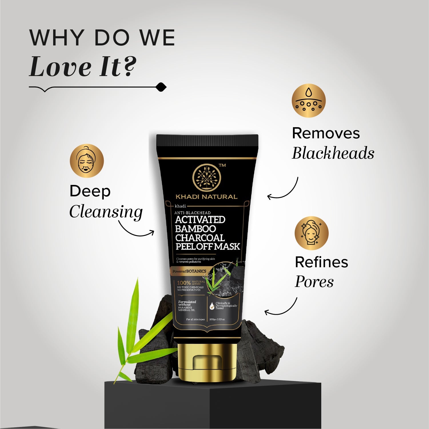 Khadi Natural Activated Bamboo Charcoal Peel Off Mask - 100gm - Image 2 - Buy from Indicrest