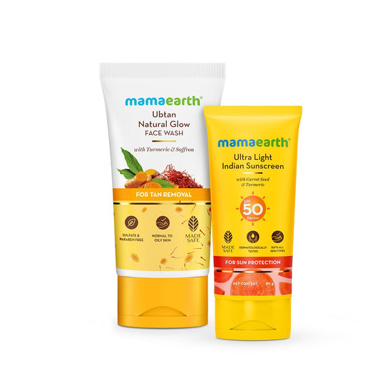 Mamaearth Glowing & Sun-Safe Skin Combo with Turmeric & Saffron for Natural Glow - Buy from Indicrest
