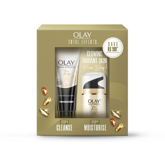 Olay Total Effects Gift Pack - Day Cream & Cleanser, Fights 7 Signs of Ageing With Niacimide, 150g Buy at Indicrest