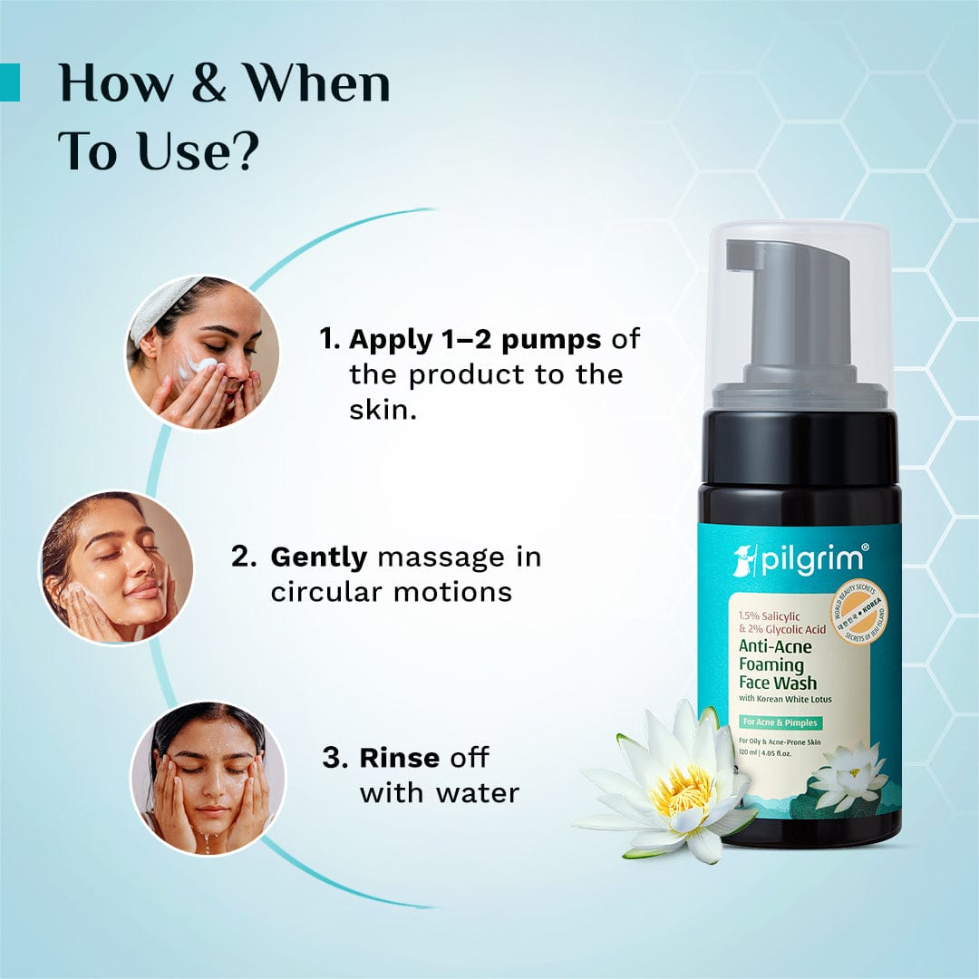 Pilgrim Salicylic & Glycolic Acid Anti-Acne Foaming Face Wash, 120ml - Image 5 - Buy from Indicrest