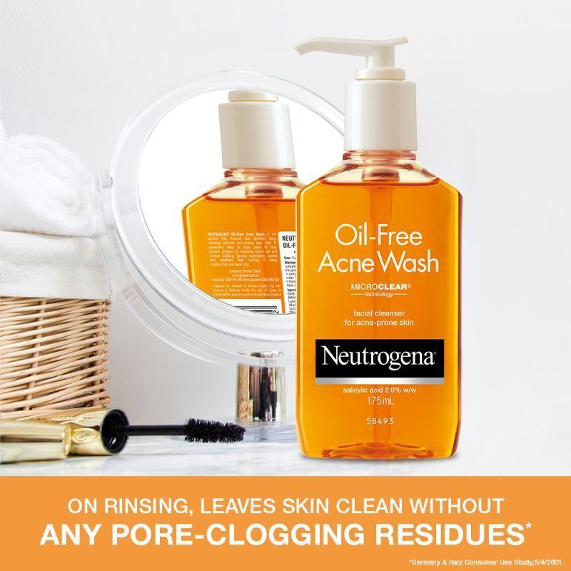 Neutrogena Oil Free Acne Wash Combo With 2% Salicylic Acid For Gentle Yet Effective Acne Cleansing, 2 X 175ml