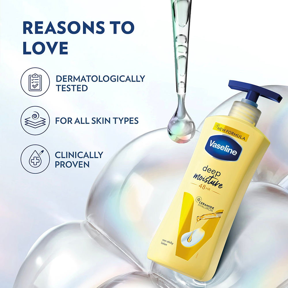 Vaseline Deep Moisture Body Lotion, For Dry Skin, Moisturised Glowing Skin, With Pro Ceramides, 600ml Buy at Indicrest Image 6