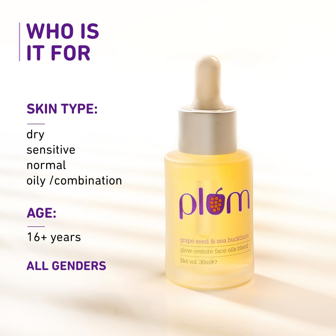 Plum Grape Seed & Sea Buckthorn Glow-Restore Face Oils Blend, 30ml