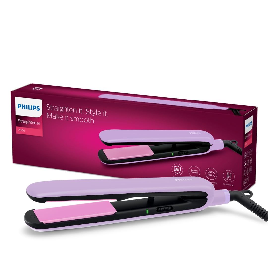 Philips India's No.1 Hair Styling Brand Hair Straightener, Minimized Heat Damage,SilkProtect Care, Titanium Ceramic Plates,Smooth Shiny Straight Hair, 2 Temperature Settings,For Indian Hair, BHS393