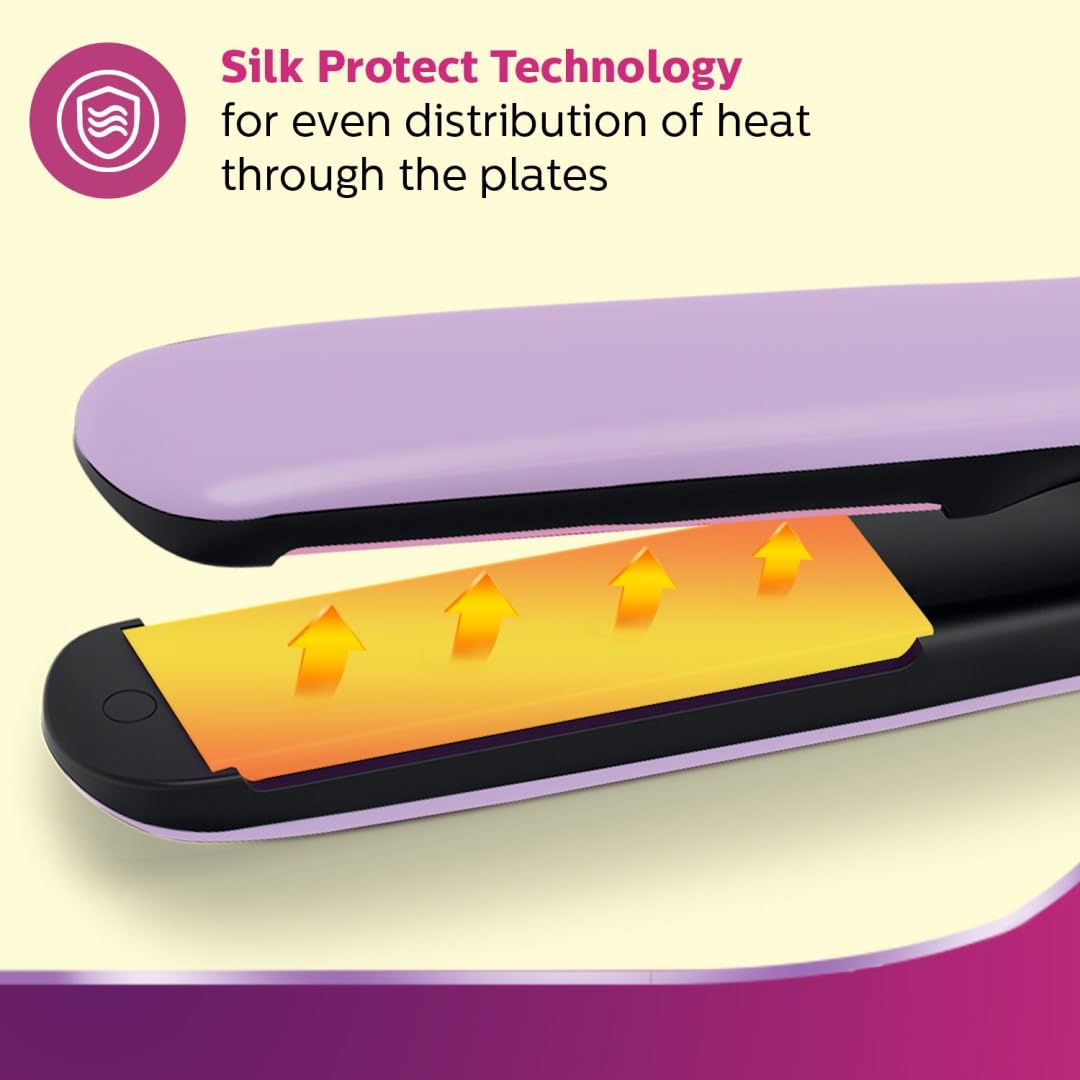 Philips India's No.1 Hair Styling Brand Hair Straightener, Minimized Heat Damage, SilkProtect Care, Titanium Ceramic Plates,Smooth Shiny Straight Hair, 2 Temperature Settings,For Indian Hair, BHS393