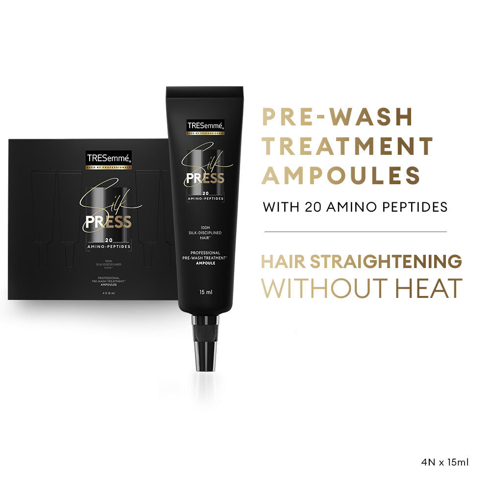 TRESemme Silk Press Complete Hair Care Regime, Shampoo, 375ml + Hair Mask, 200ml + Pre-Wash Treatment Ampoules, 15ml + Hair Serum, 38ml Combo Buy at Indicrest Image 2