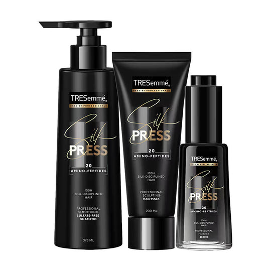 TRESemme Silk Press 3 Step Regime Shampoo, 375ml + Mask, 200ml + Hair Serum, 38ml Combo Buy at Indicrest