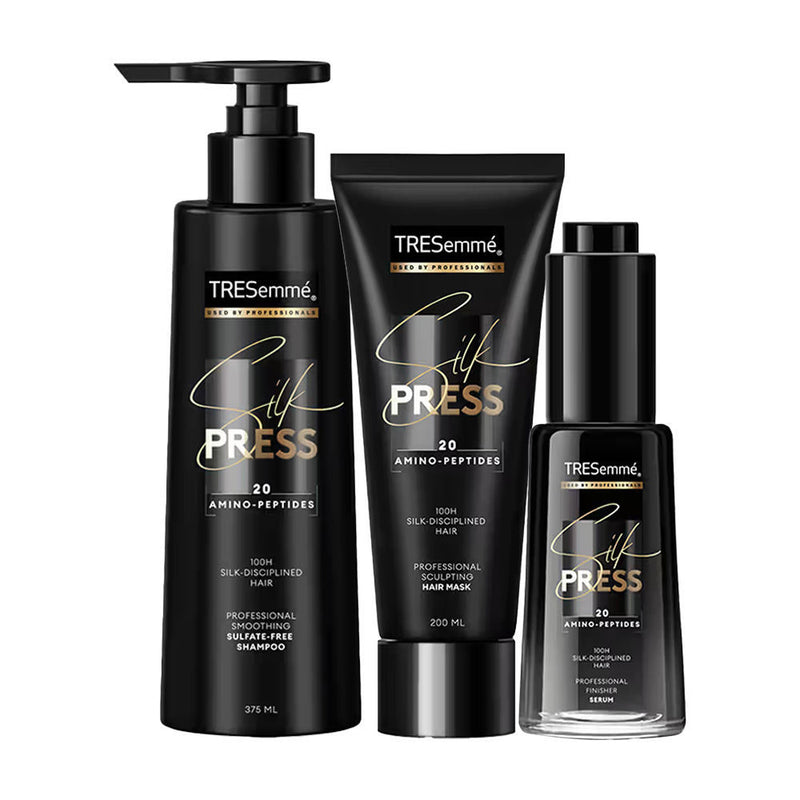 TRESemme Silk Press 3 Step Regime Shampoo, 375ml + Mask, 200ml + Hair Serum, 38ml Combo Buy at Indicrest