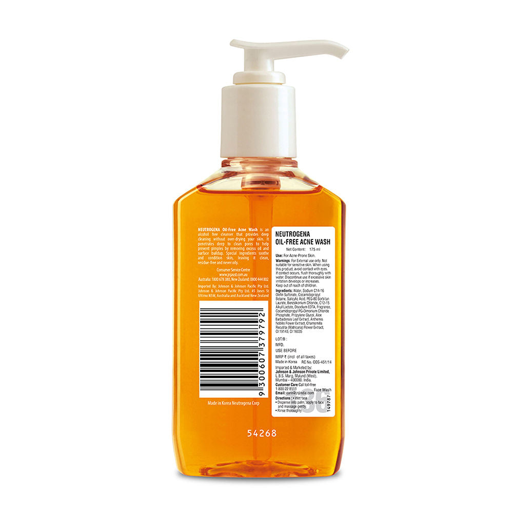 Neutrogena Oil Free Acne Cleansing Face Wash with 2% Salicylic Acid for Acne Prone & Oily Skin, 175ml