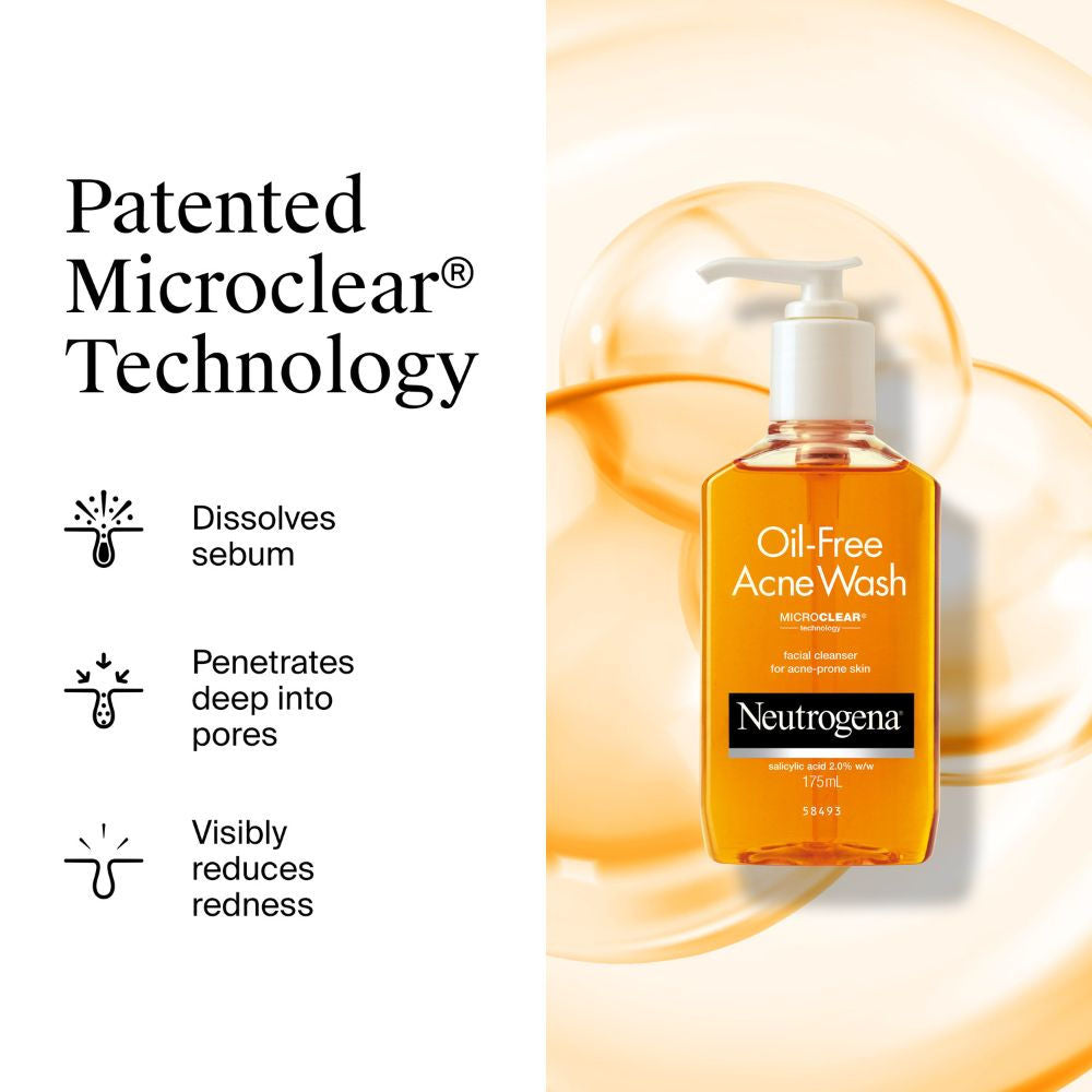 Neutrogena Oil Free Acne Cleansing Face Wash with 2% Salicylic Acid for Acne Prone & Oily Skin, 175ml