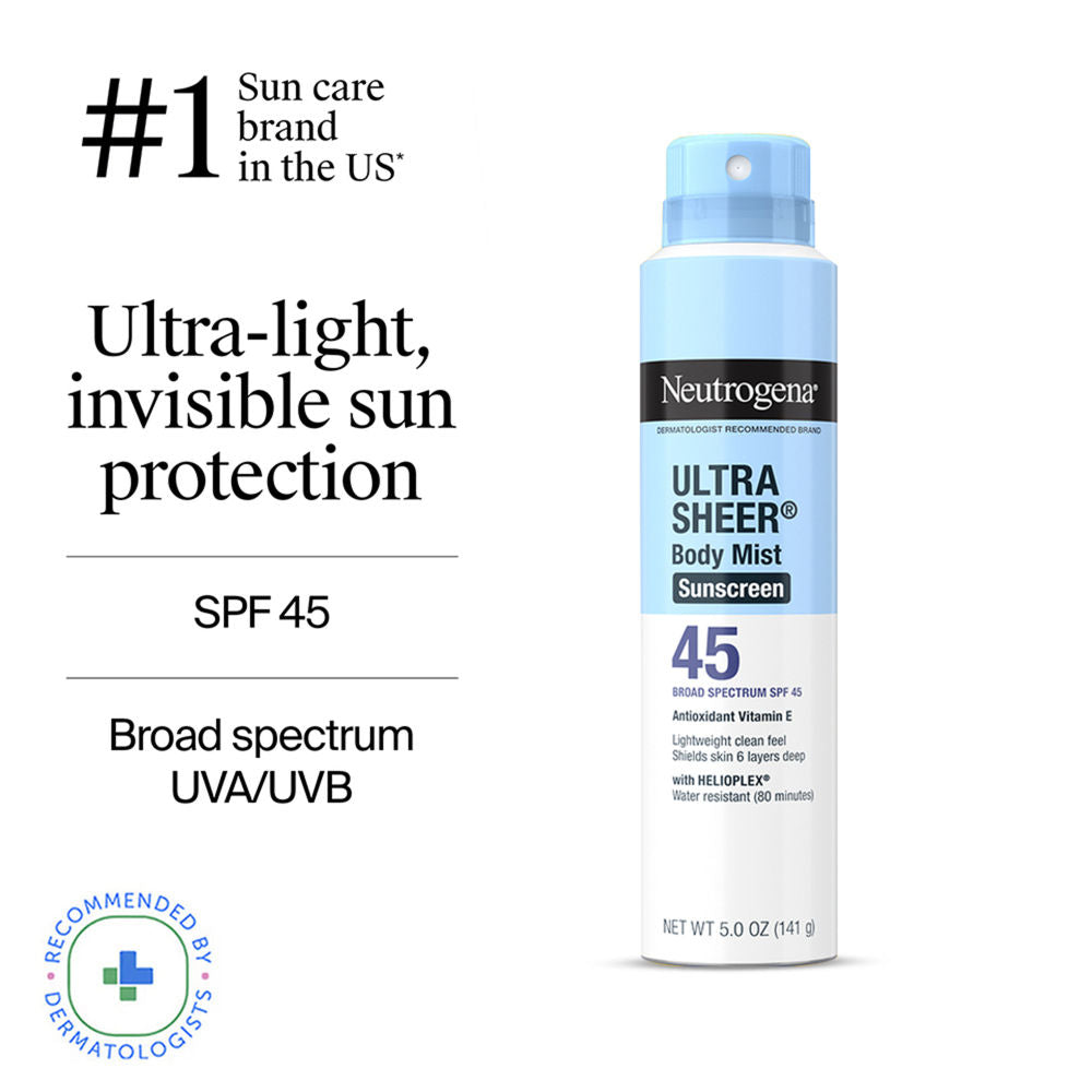 Neutrogena Ultra Sheer Body Mist Sunscreen Broad Spectrum SPF 45, 141g