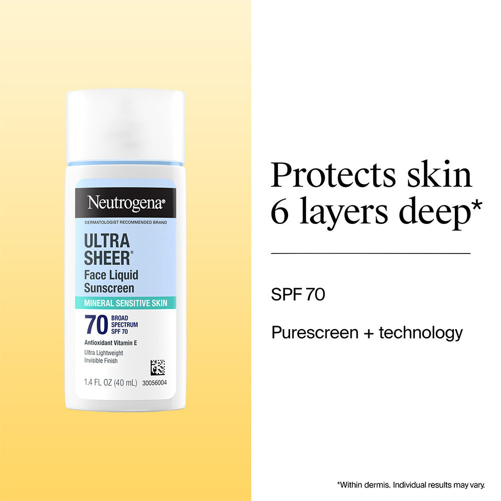 Neutrogena Ultrasheer Mineral Sunscreen SPF70 PA++++ Vitamin E, UVA & UVB, For Sensitive Skin, 40ml