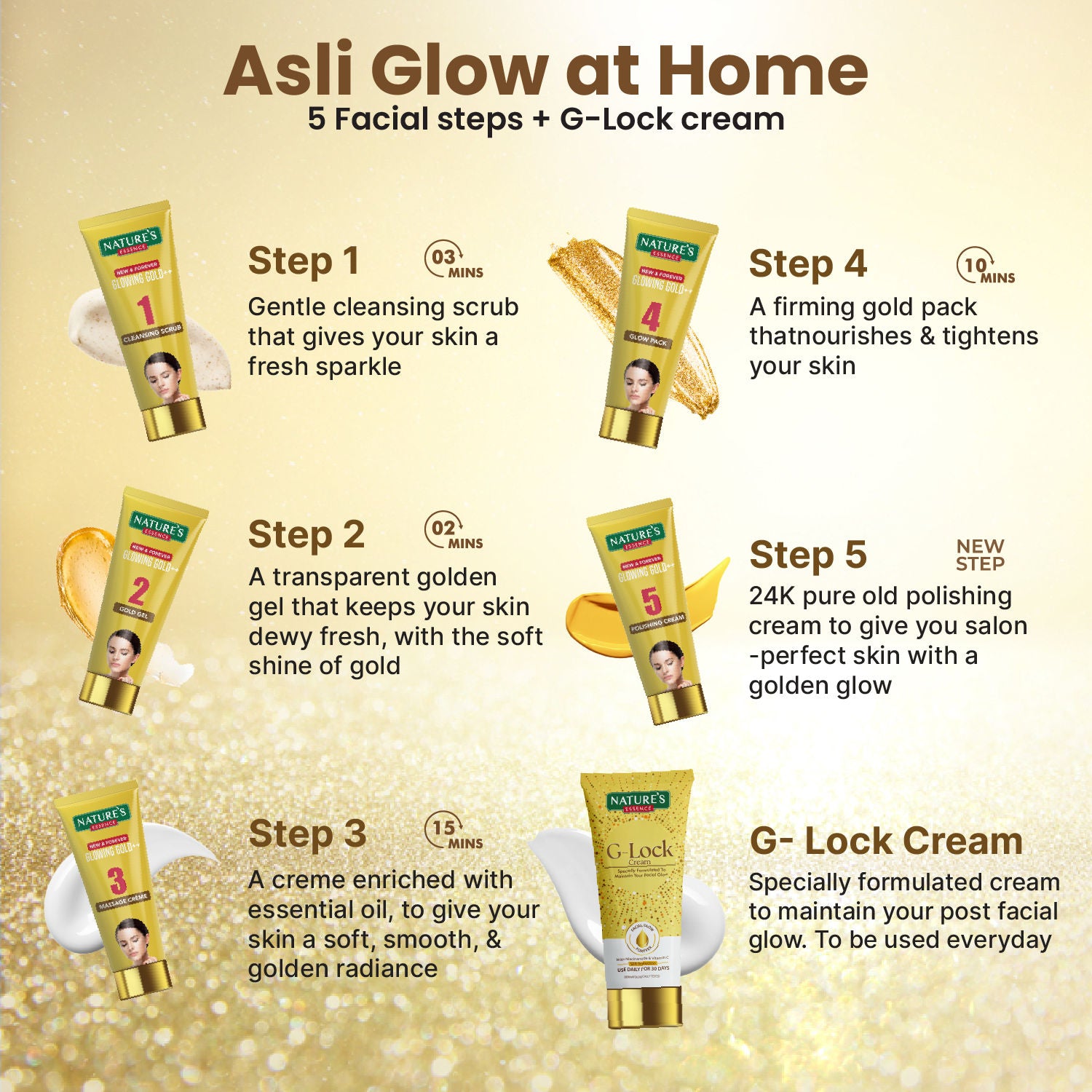 Nature's Essence Glowing Gold++ Facial Kit With Free Glock Cream, 75ml+25ml Buy at Indicrest Image 6