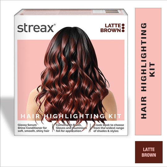 Streax Hair Colour Highlighting Kit - DIY Application, Enriched With Walnut & Argan Oil, Latte Brown, 220g Buy at Indicrest