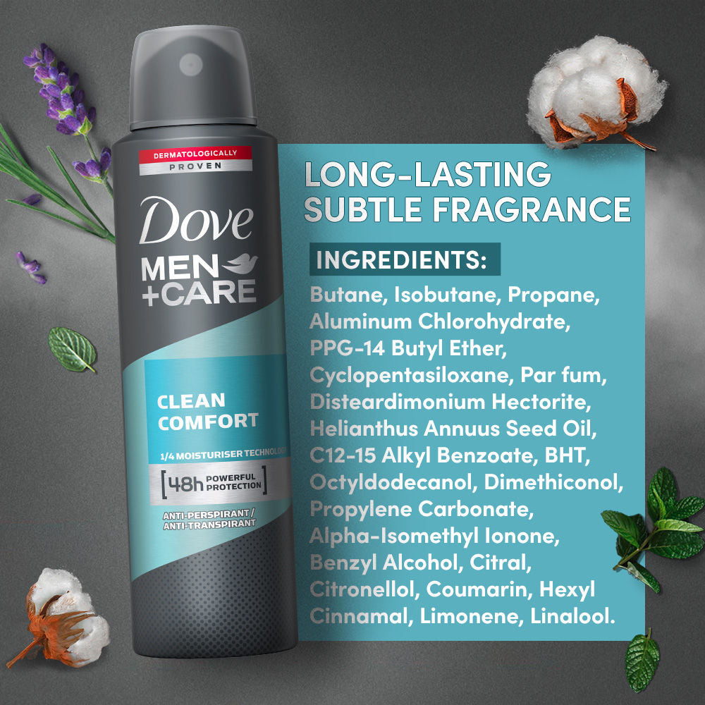 Dove Men+Care Clean Comfort Dry Spray Antiperspirant Deodorant (Pack of 3), 150ml Each Buy at Indicrest Image 6