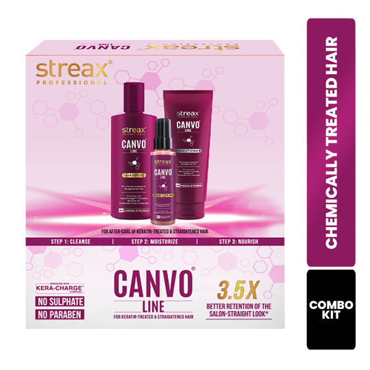 Streax Professional Canvoline Post Care Combo Kit (Shampoo + Conditioner + Serum), 640ml Buy at Indicrest