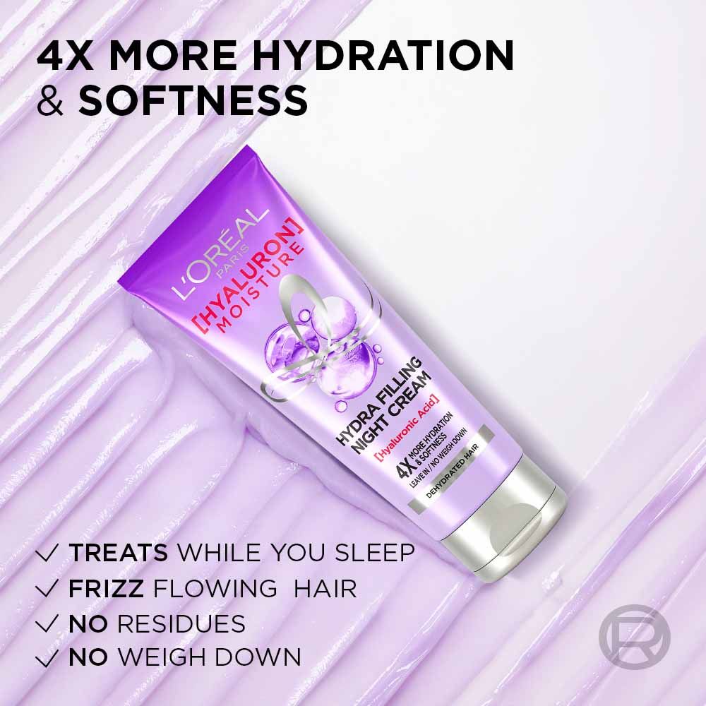 L'Oreal Paris Hyaluron Moisture Anti-frizz Leave-in Night Cream With Hyaluronic Acid For Hydrated Hair, 180ml Buy at Indicrest Image 3