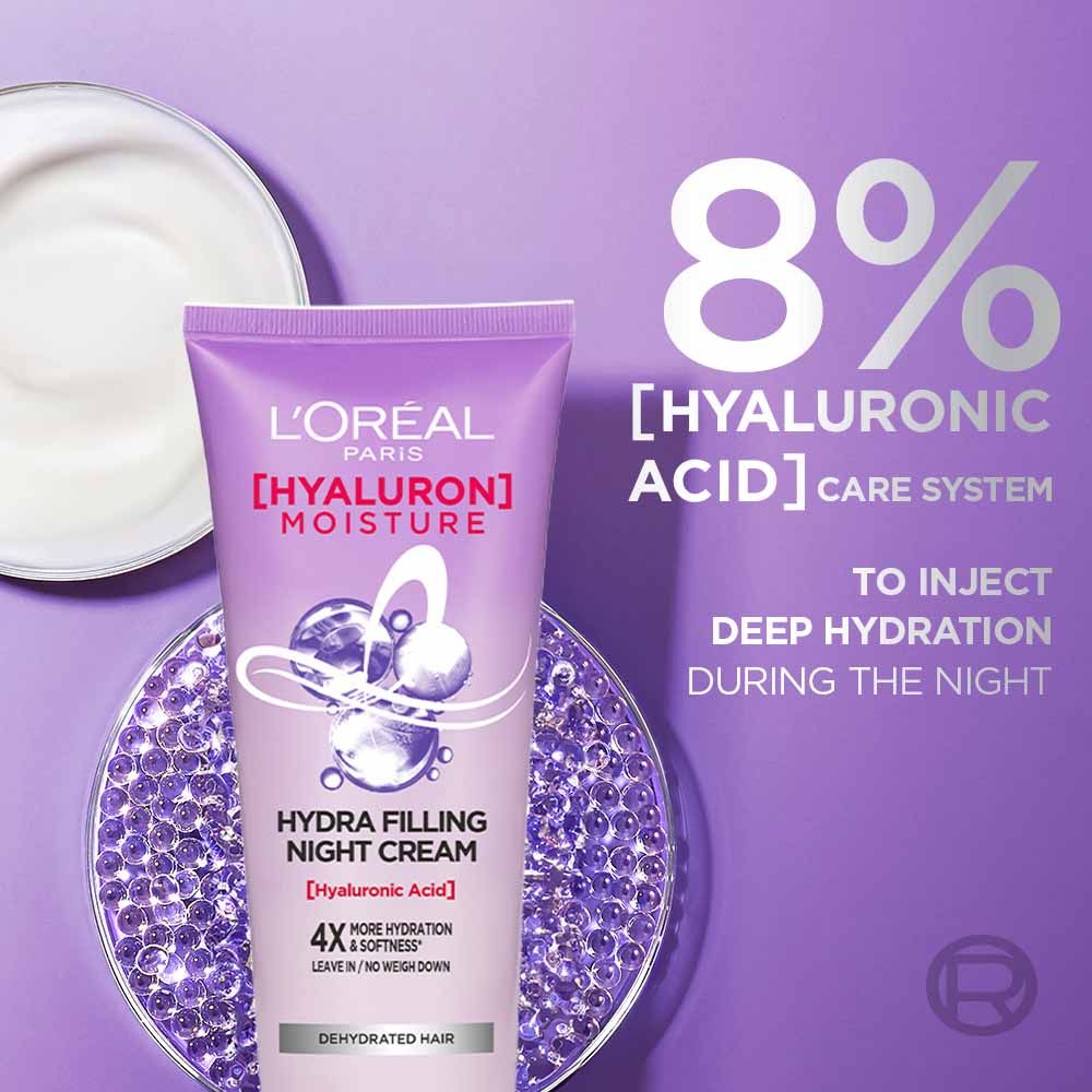 L'Oreal Paris Hyaluron Moisture Anti-frizz Leave-in Night Cream With Hyaluronic Acid For Hydrated Hair, 180ml Buy at Indicrest Image 4