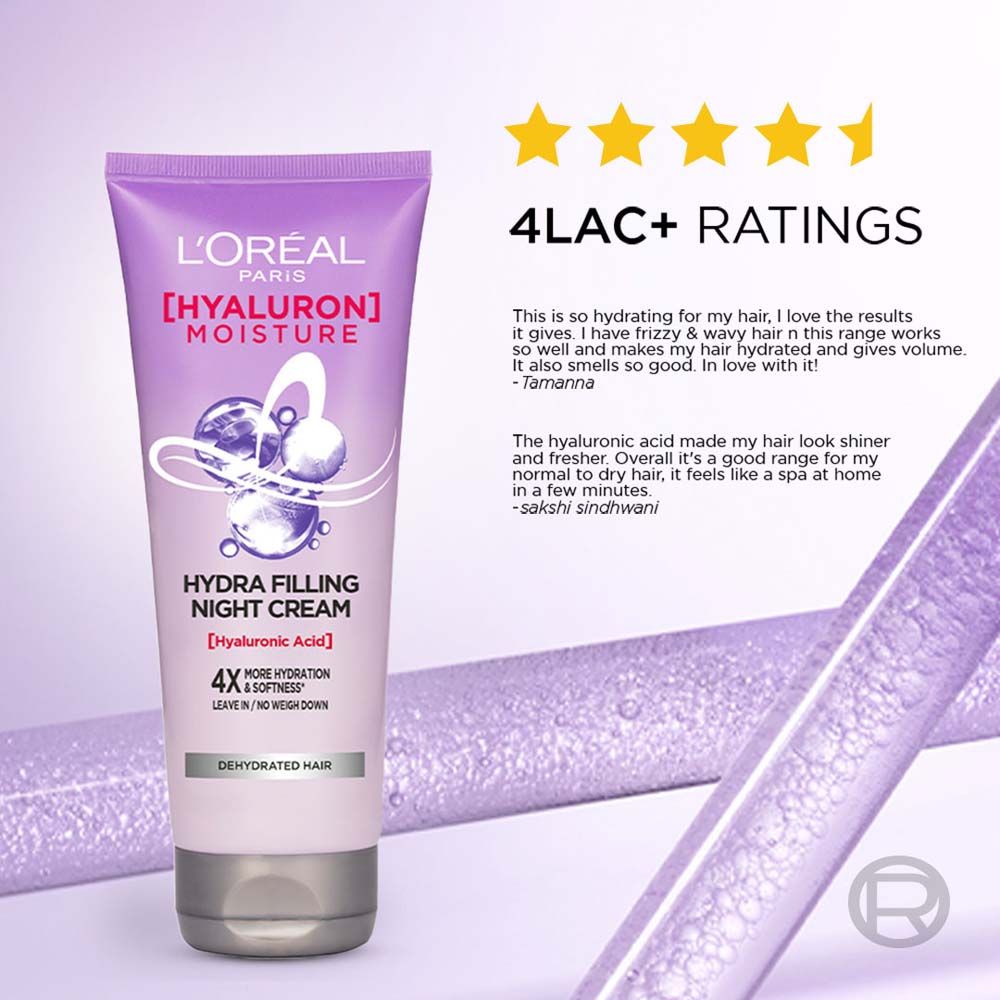 L'Oreal Paris Hyaluron Moisture Anti-frizz Leave-in Night Cream With Hyaluronic Acid For Hydrated Hair, 180ml Buy at Indicrest Image 6