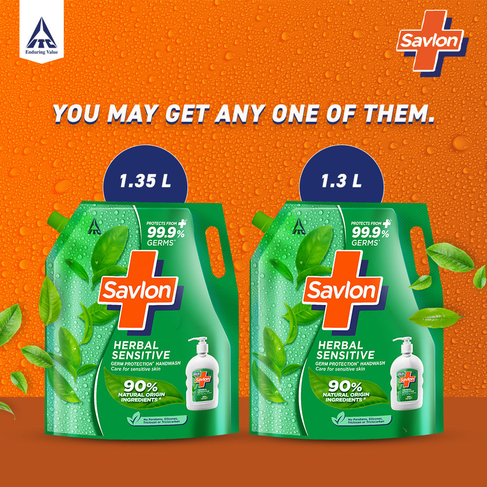 Savlon Herbal Sensitive Germ Protection Liquid Handwash Refill, 1300ml Buy at Indicrest Image 2