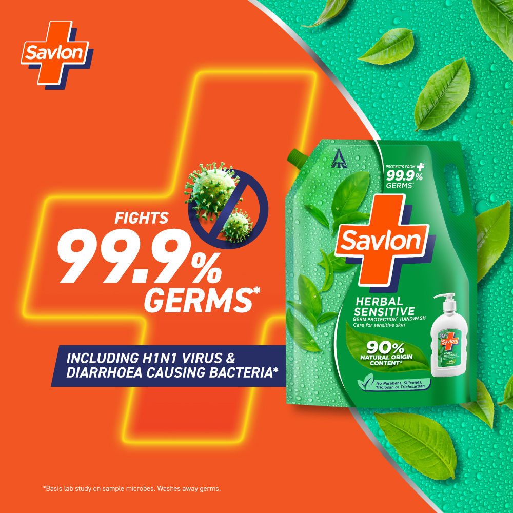 Savlon Herbal Sensitive Germ Protection Liquid Handwash Refill, 1300ml Buy at Indicrest Image 3