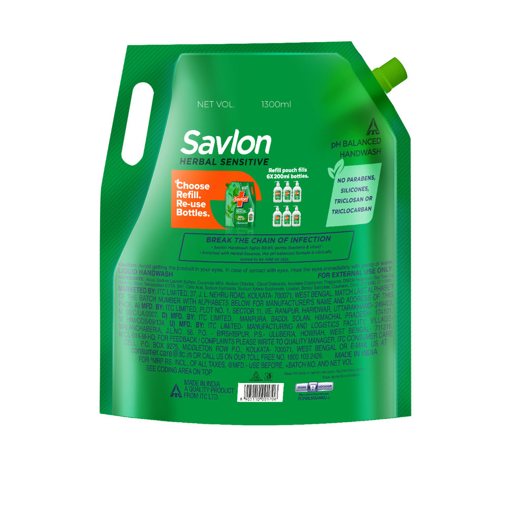 Savlon Herbal Sensitive Germ Protection Liquid Handwash Refill, 1300ml Buy at Indicrest Image 8