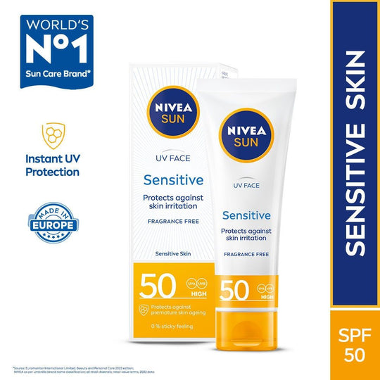 Nivea Sun Sensitive Skin SPF 50 Sunscreen, Ultra Matte, No White Cast, Instant UV Protection, 50ml Buy at Indicrest