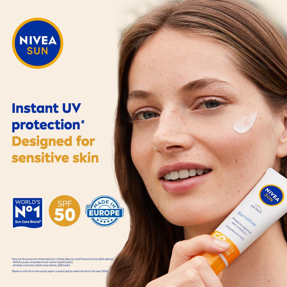 Nivea Sun Sensitive Skin SPF 50 Sunscreen, Ultra Matte, No White Cast, Instant UV Protection, 50ml Buy at Indicrest Image 2