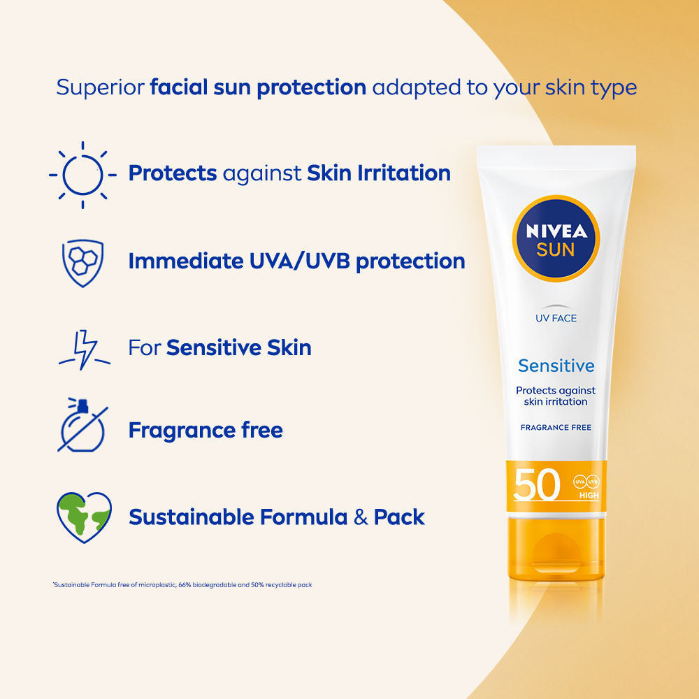 Nivea Sun Sensitive Skin SPF 50 Sunscreen, Ultra Matte, No White Cast, Instant UV Protection, 50ml Buy at Indicrest Image 3