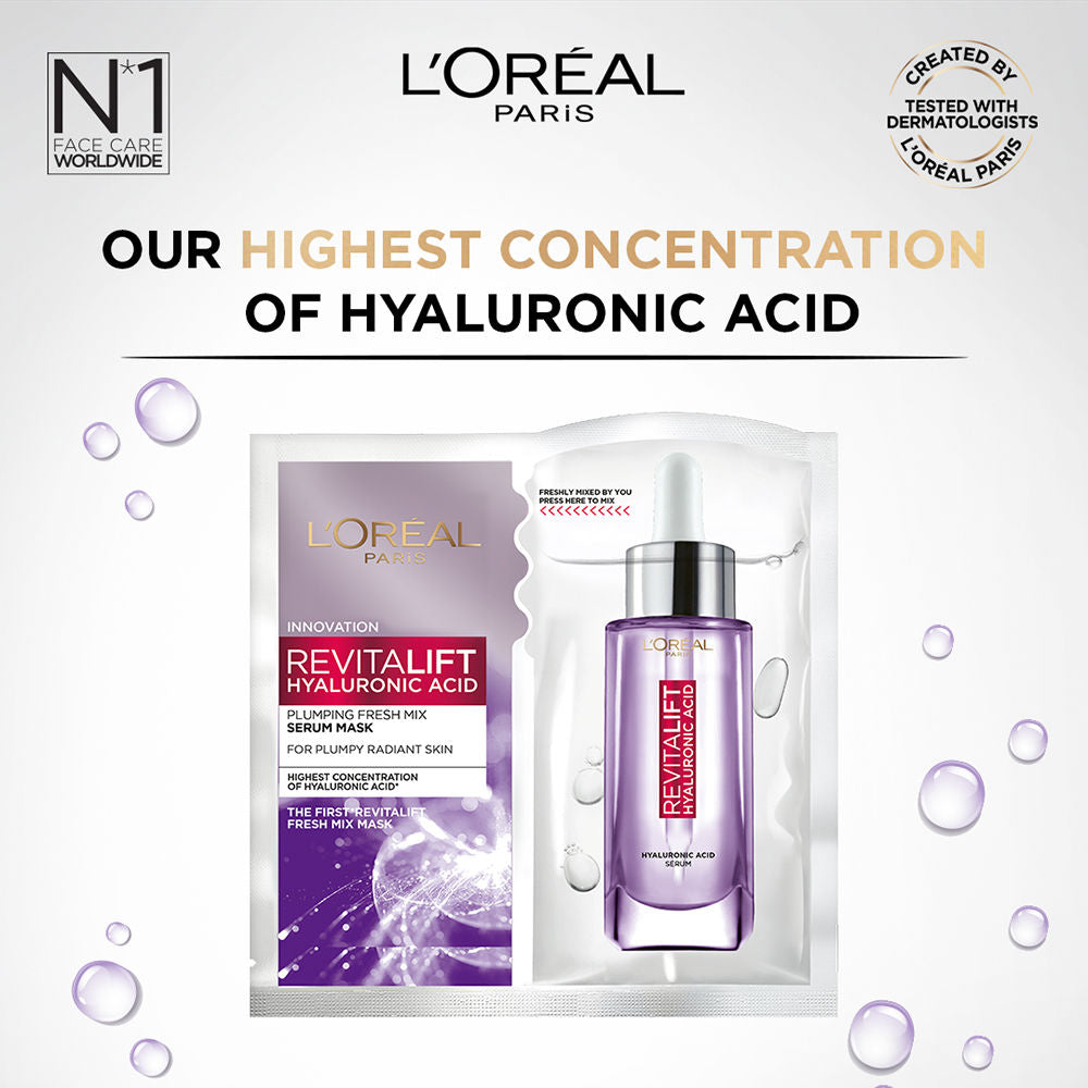 L'Oreal Paris Revitalift Hyaluronic Acid Fresh Mix Serum Hydrating Sheet Mask, 33g Buy at Indicrest Image 2
