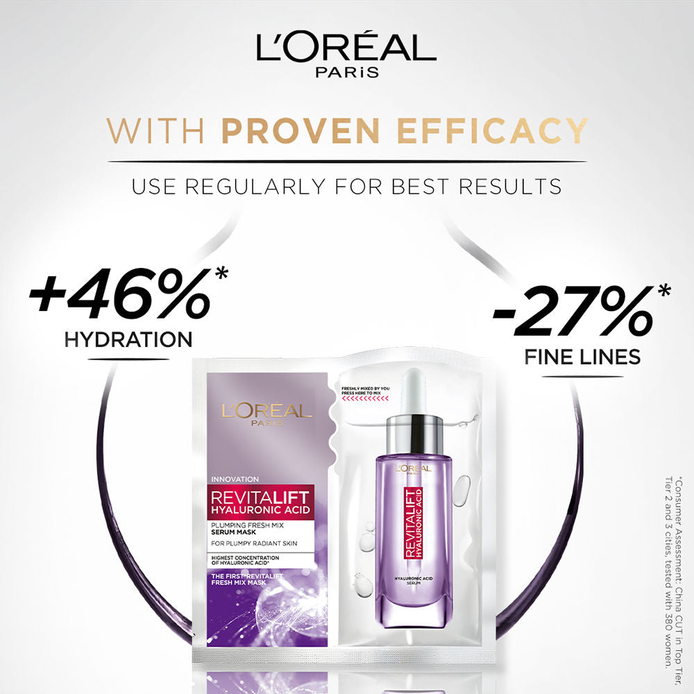L'Oreal Paris Revitalift Hyaluronic Acid Fresh Mix Serum Hydrating Sheet Mask, 33g Buy at Indicrest Image 3